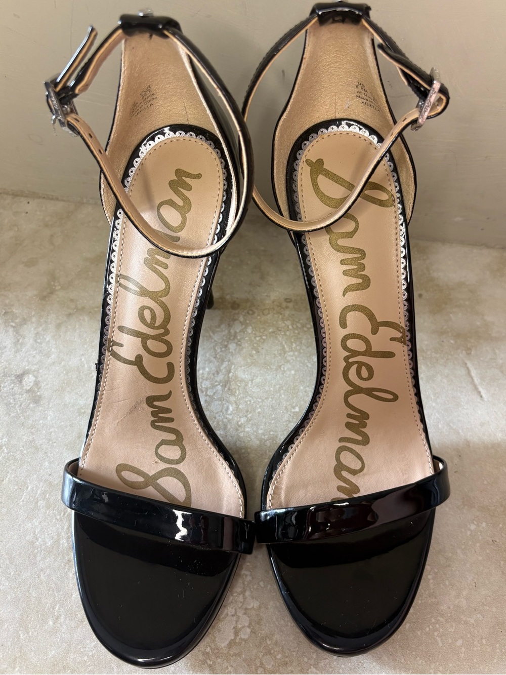 Sam Edelman Arielle Black Patent Ankle-Strap Heeled Sandals - Picture 2 of 10